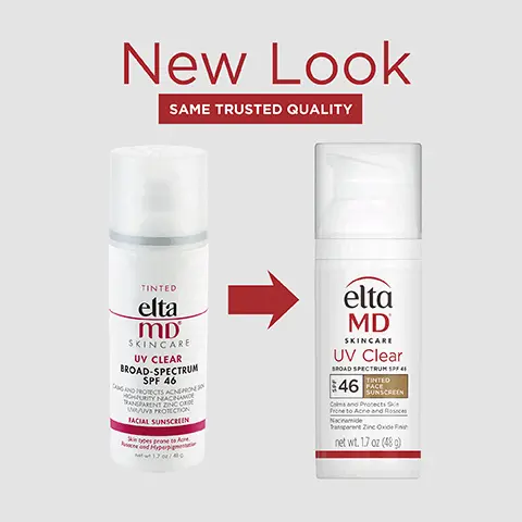 Image 1, new look same trusted quality. Image 2, UVA/UVB sun protection, leaves no residue, wear under makeup or alone, calms and protects acne-prone skin. Image 2,Formulated with: Niacinamide (vitamin b3)to reduce redness and restore suppleness. Image 3, number 1 dermatologist recommended professional sunscreen brand. Image 4, formulated with hyaluronic acid to reduce the appearance of fine lines and wrinkles. Image 5, think zinc oxide natural mineral compound that works as a sunscreen agent by reflecting and scattering UVA and UVB rays. Image 6, active ingredients 9.0% zinc oxide, 7.5% octinoxate. Image 7, Trusted by Dermatologists. Loved by skin. For over 30 years, EltaMD has been creating innovative products that cater to all skin types and conditions, from cosmetically elegant sunscreen to skincare that repairs and rejuvenates skin. Image 8, Free From oxybenzone parabens ◇ fragrances ◇ dyes. Image 9, complete your regimen.