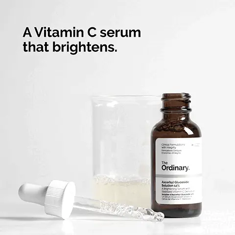 Image 1, A vitamin C serum that brightens. Image 2, Helps to reduce signs of aging by brigtening and balancing uneven skin tone. 12% ascorbyl gluoside. Image 3, Apply daily in the morning and evening, lightweight water based serum texture. Image 4, 1. Prep: cleaners and toners. 2.Treat: water based serums, eye serums, anhydrous and oils. 3. Seal: suspensions, moisturisers and SPF.