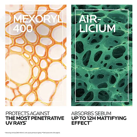 Image 1: mexoryl400 protects against the most penetrative UV rays, Air-licium absorbs serum up to 12 hours mattifying effect. Image 2, 92% agree skin looks less oily, lightweighr non greasy gel cream texture, suitable for acne prone skin. Image 3, no1 dermatologist recommended brand in the UK. Image 4, For daily usage reapply frequently to maintain protection 1: hyalu B5 serum, 2 anthelios anti brilliance SPF 50 and 3 effaclar serum