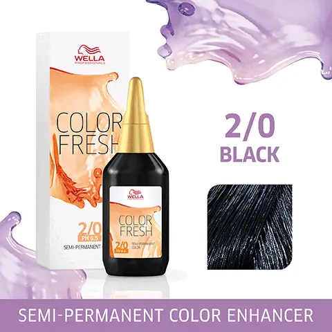 Image 1, WELLA COLOR FRESH WELLA COLOR 2/0 FRESH PH 6.5 SEMI-PERMANENT 2/0 COUR 2/0 BLACK SEMI-PERMANENT COLOR ENHANCER Image 2, 2/0 BLACK Image 3, HEALTHY-LOOKING SHINE& COLOR Image 4, QUICK & EASY APPLICATION Image 5, CONDITIONING COLOR ENHANCER Image 6, LASTS UP TO 10 SHAMPOOS