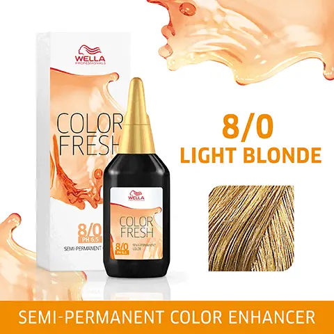 WELLA PROFESSIONALS COLOR FRESH WELLA 8/0 PH 6.5 SEMI-PERMANENT COLOR FRESH 8/0 OX 8/0 LIGHT BLONDE SEMI-PERMANENT COLOR ENHANCER Image 2, 8/0 LIGHT BLONDE Image 3, HEALTHY-LOOKING SHINE& COLOR Image 4, QUICK & EASY APPLICATION Image 5, CONDITIONING COLOR ENHANCER Image 6, LASTS UP TO 10 SHAMPOOS Image 7, EXPERT TIP WELLA ENRICH CARE RANGE PROFESSIONALS WELLA ENRICH THICK PROFESSIONALS WELLA PORESSIONIALS ENRICH ミ WELLA PROFESSIONALS ENRICH