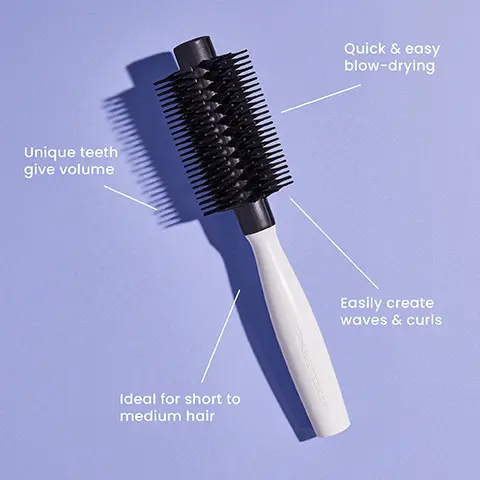 Image 1, Unique teeth give volume Ideal for short to medium hair Quick & easy blow-drying Easily create waves & curls Image 2, ﻿ 28.2 cm 28 cm 5.8 cm 6.5 cm The Round Tool Half Size The Round Tool