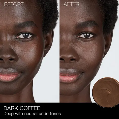 Image 1, BEFORE AFTER DARK COFFEE Deep with neutral undertones Image 2, YOUR SKIN. RETOUCHED. SMOOTHS THE LOOK OF SKIN with Supportive Peptides and Hyaluronic Acid HELPS BLUR IMPERFECTIONS with Optimal Diffusion Powder NARS Image 3, THE ULTI-MATTE LINEUP $ NARS L NARS MAR SOFT MATTE PRIMER Prepare skin for makeup application while helping control the appearance of shine. 2 SOFT MATTE COMPLETE FOUNDATION Apply for medium-to-full coverage with a smooth, mattified, second-skin look. 3 SOFT MATTE COMPLETE CONCEALER Conceal dark spots, undereye circles, redness, and breakouts with a soft-focus matte effect. 4 SOFT MATTE ADVANCED PERFECTING POWDER Blur imperfections and and set makeup for 24 hours of true-color wear. Image 4, NARS NARS NFB LIGHT REFLECTINGTM SOFT MATTE COMPLETE RADIANT CREAMY EYE BRIGHTENER CONCEALER CONCEALER COVERAGE Sheer, Full Medium, buildable buildable FINISH Luminous Soft matte Radiant BEST FOR Instant undereye illumination Smoothing skin & concealing imperfections Blurring the appearance of imperfections Image 5, LIGHT SHADES CHANTILLY Very light with neutral undertones AFFOGATO Very light with cool undertones VANILLA Very light with neutral undertones NOUGATINE Light with warm undertones MADELEINE Light with neutral undertones CAFÉ AU LAIT Light with neutral undertones. and a light peach tone CRÈME BRULÉE Light with cool undertones CAFÉ CON LECHE Light to medium with warm undertones CANNELLE Light with warm undertones MARRON GLACÉ Light to medium with warm undertones, and a peach tone HONEY Light to medium with cool undertones NARS Image 6, MEDIUM SHADES CREMA CATALANA Medium with cool undertones CUSTARD Medium with neutral undertones TOFFEE Medium with cool undertones MACADAMIA Medium with warm undertones TIRAMISU Medium with neutral undertones GINGER Medium with warm undertones, and a golden tone PRALINE Medium to medium-doop with warm undertones NARS Image 7, THE ULTI-MATTE LINEUP $ NARS L NARS MAR SOFT MATTE PRIMER Prepare skin for makeup application while helping control the appearance of shine. 2 SOFT MATTE COMPLETE FOUNDATION Apply for medium-to-full coverage with a smooth, mattified, second-skin look. 3 SOFT MATTE COMPLETE CONCEALER Conceal dark spots, undereye circles, redness, and breakouts with a soft-focus matte effect. 4 SOFT MATTE ADVANCED PERFECTING POWDER Blur imperfections and and set makeup for 24 hours of true-color wear.
