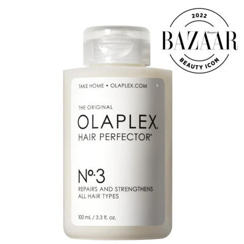 Image 1, 2022 harper bazaar beauty icon. Image 2, patented olaplex bonf building technology, rebuilds broken disulfide bonds. Image 3, the environment comes first, together with our updated carbon negative footprint from 2015-2021. we eliminated 35mm pounds of GHG from being emitted to the environment. we save 44k gallons of water from being wasted. we protect 57mm trees from being deforested. Image 4, hair cuticle before and after.
