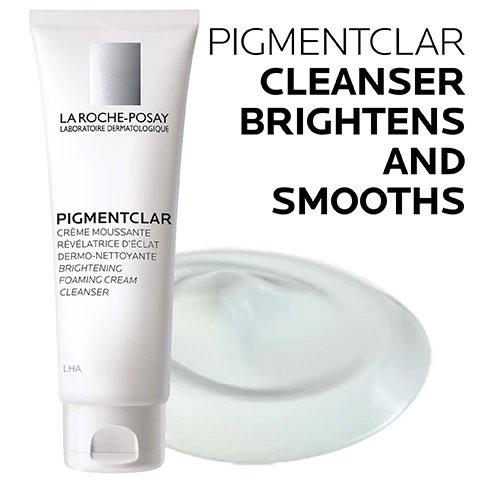 Image 1, pigmentclar cleanser brightens and smooths. Image 2, lip-hydroxy acid + glycerin + neurosensine. soft foaming cream texture. removes impurities and brightens skin tone. Image 2, dermatologist recommended, board certified dermatologist dr hadly king says - i recommend the pigmentclar line for my patients with dark spots and uneven skin tones. it's formukated with lip-hydroxy acid, a gentle yet effective exfoliant. Image 4, key dermatological ingredients. lip0hydroxy acid (LHA), skin exfoliant - derivitive of salicylic acid with exfoliating and skin renewing properties. glycerin, humectant - known for its hydrating properties. la roche posay thermal spring water, soothing antioxidant - a unique water rich in selenium a natural antioxidant. Image 5, massage onto face gently and rinse thoroughly with water morning and or evening. Image 6, dermatologist tested, allergy tested, oil free, non comedogenic, fragrance free.