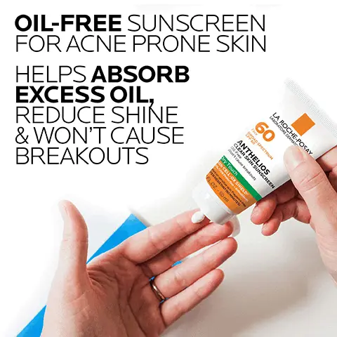 Image 1, Oil free sunscreen for acne prone skin. Helps absorb excess oil, reduce shine and wont cause breakouts. Image 2, cell ox shield technology uva/uvb protection and antioxidants, broad spectrum spf 60, non greasy, oil absorbing dry touch lotion texture. Image 3, Dermatologist recommended: A common myth i hear from my patients is that all suncsreen may worsen acne breakouts. For those with oily, acne prone skin, opt for sunscreen that are light, non greasy and non comedogenic (meaning it wont clog pores). Image 4, Apply to face 15 minutes prior to sun exposure, can be used alone or under makeup. Image 5, dermatologist tested, allergy tested, oil free/non comedogenic and fragrance free. Image 6, made and authorized by la roche posay 100% authentic product, best of beauty award winner and recommended skin cancer active