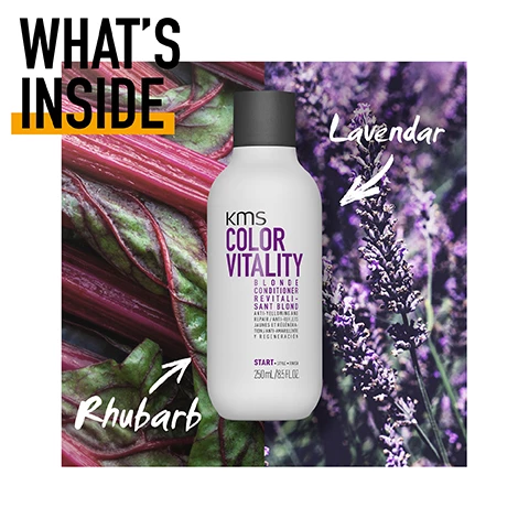 Image 1, what's inside? lavendar and rhubarb. image 2, used by 30,000 stylists around the globe. base on internal KAO salon sell in data, january to december 2020 - global. image 3, sustainability comments. responsibly sourced materials, save water consumption, material improvement and reduction, formula.