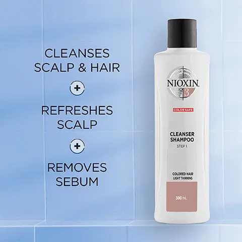 Image 1, cleanses scalp and hair, refreshes scalp and removes sebum. Image 2, How to use nioxin system kit No1. Step 1: cleanser shampoo: gently massage into hair and scalp Rinse well. Sep 2: scalp therapy revitalizing conditioner: Apply from scalp to ends. Leave in for 1 to 3 minutes. Rinse. Step 3: Scalp and hair treatment: Shake well. Apply evenly to entice scalp. Do Not Rinse.