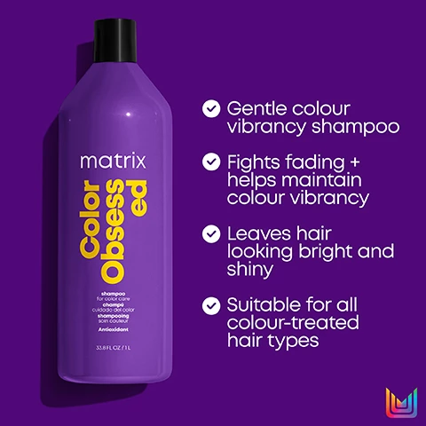 Image 1, gentle colour vibrancy shampoo, fights fading plus helps maintain colour vibrancy, leaves hair looking bright and shiny, suitable for all colour treated hair types. Image 2, colour obsessed, prolongs and extends your colour vibrancy. cleanse with colour preserving shampoo. nourish with colour preserving conditioner. Image 3, new look same great formula.