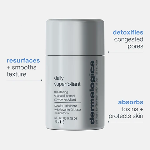 image 1, resurfaces and smooths texture. detoxified congested pores. absorbs toxins and protects skin. image 2, niacinamide - combats redness and congested pores. charcoal = powerfully draws out excess oil and impurities. red algae = helps fight pollutants with antioxidants.