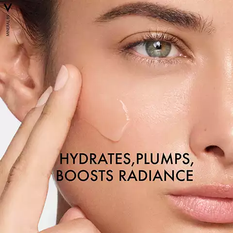 Image 1, hydrates, plumps boosts radiance. Image 2, hyaluronic acid, volcanic mineral water. hydrates and plumps skin, strengthens skins barrier. Image 3, 8 out of 10 serum users would switch to mineral 89 Image 4, dewy glowing skin routine. 1= mineral 89 hyularonic acid hydrating serum. 2 = mineral 89 eye hyaluronic acid and caffeine. Image 5, British Skin Foundation approves Vichy's Skin Health Research, hypoallergenic, tested by dermatologists, for all skin types. Image 6, Dr Mary Sommerlad, Vichy Consultant Dermatologist says, For effective soothing hydration and suitable for all skin types. I recommend Mineral 89 Hydrating Serum with Hyaluronic Acid.