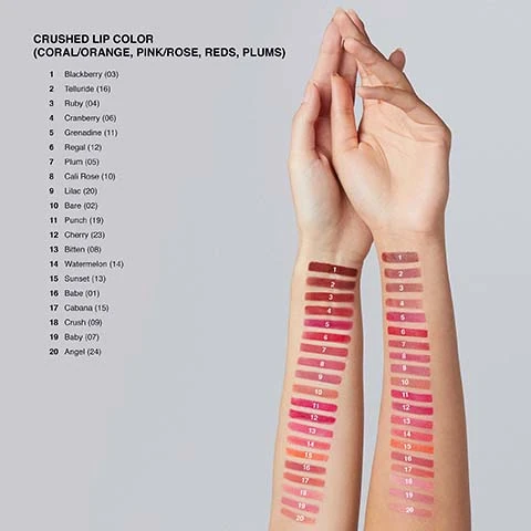 swatches of the lip colour on two arms.