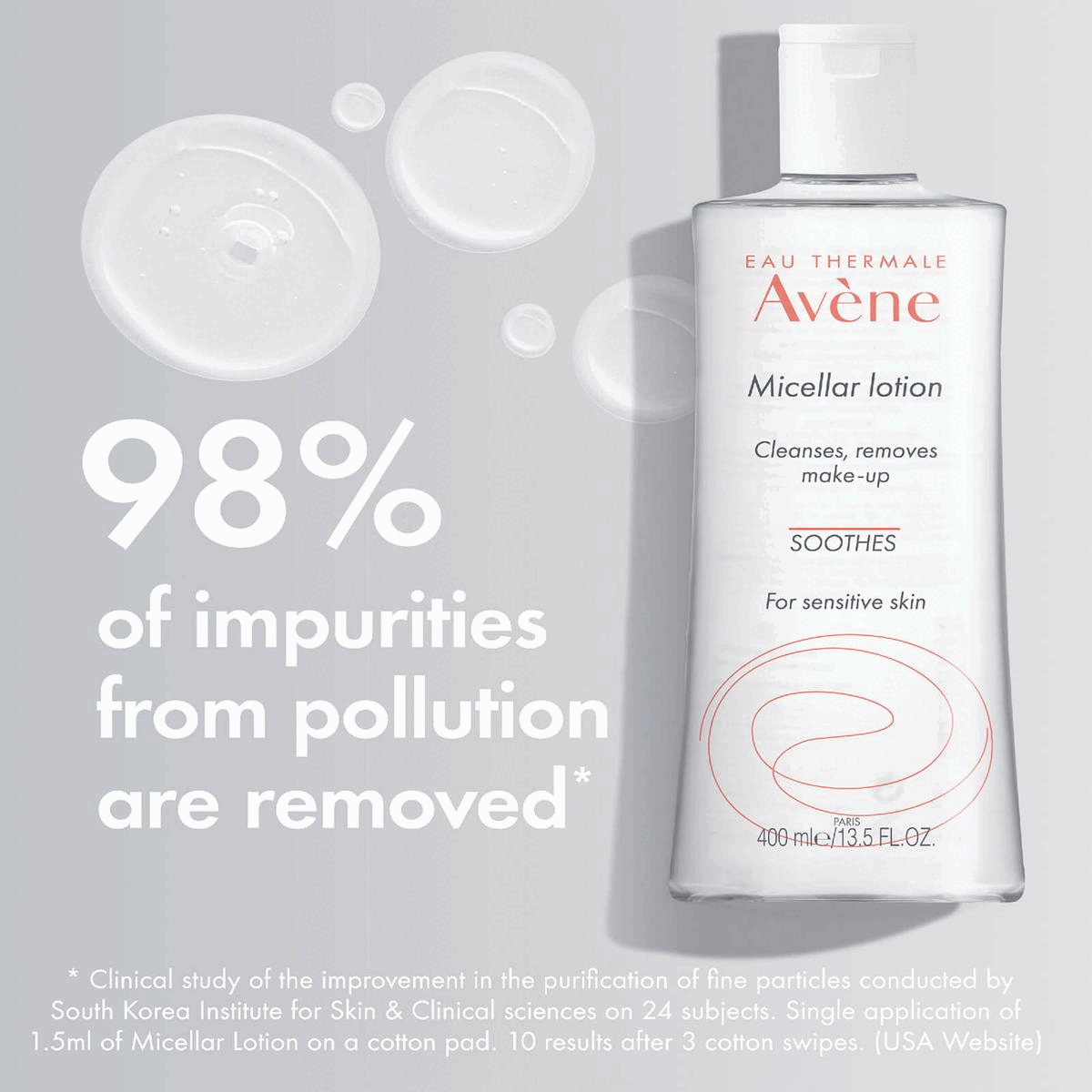 98% of impurities from pollution are removed. Your routine. Tested on sensitive skin, recommended by dermatologists.