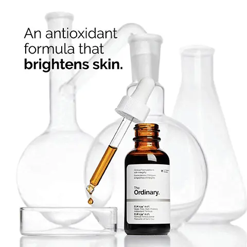 Image 1, an antioxidant formula that brightens skin. Image 2, 0.1% EUK actively protevts from visible effects of damage caused by environmental stressors. Image 3, apply daily in the morning and evening. anhydrous serum texture. Image 4, 1 = prep, cleanser, toners. 2 = treat, water-based serums, eye serums, anhydrous solutions, oils. 3 = seal, suspensions, moisturizers, SPF.
