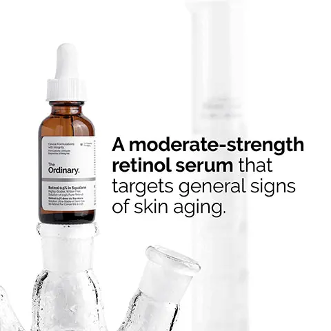 Image 1, a moderate-strength retinol serum that targets general signs of skin aging. Image 2, 0.5% retinol improved the look of fine and dynamic lines. squalane enhances surface level hydration. anhydrous serum texture. Image 3, apply daily in the evening, use sun protection during the day. Image 4, 1 = prep, cleanser, toners. 2 = treat, water-based serums, eye serums, anhydrous solutions, oils. 3 = seal, suspensions, moisturizers, SPF.