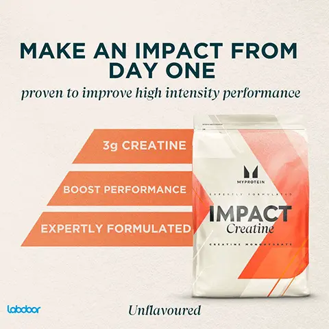 Image 1, MAKE AN IMPACT FROM DAY ONE proven to improve high intensity performance 3g CREATINE ་་ BOOST PERFORMANCE EXPERTLY FORMULATED MYPROTEIN IMPACT Creatine Labdoor Unflavoured Image 2, CREATINE MONOHDRATE Unflavoured CREATINE MONOHYDRATE READY-TO-MIX POWDER. UNFLAVOURED NUTRACEUTICAL Serving Size: 1 scoop (3g)/Servings Per Container: 83 INGREDIENTS: Creatine Monohydrate (100%) ALLERGENS: May Contain Milk. INSTRUCTIONS FOR USE: We recommend adding approx 1 scoop (3g) to 150-250ml of water or juice in a Myprotein shaker before, during and/or after exercise. Recommended Usage: 1 scoop (3g) per day IMPORTANT INFORMATION: This product is not to be used as a substitute for a varied diet. This product is intended to be used alongside an active lifestyle and a balanced diet. Store in cool and dry place, away from direct sunlight. Keep out of children's reach. WARNING: Check with a qualified healthcare professional before using this product if you have any known or suspected medical condition (s) and/or are taking any prescription or OTC medication(s). NOT FOR MEDICINAL USE. Not recommended for children. Pregnant, nursing or lactating women must consult with a healthcare practitioner before using this product. Not to exceed the recommended daily usage NUTRITIONAL INFORMATION RECYCLE AT RECYCLING POINT Per 100 g Energy Okcal Per Serving (39) Okcal **%RDA Per Serving 0% Protein Og Og 0% Carbohydrate Og Og 0% fssai Total Sugar Og Og .. Added Sugar Og Og SPEY Total Fat Og Og 0% Sodium Omg Omg 0% Labdoor Creatine Monohydrate 100g "RDA as per ICMR 2020 for moderate work men & Labelling and Display regulation 2020. NRDA not established. All values are considered averages unless otherwise indicated. 3g Image 3, THG NUTRITION (INDIA) PRIVATE LIMITED 203, 2ND FLOOR, TIME TOWER, GURUGRAM, HARYANA-122002. CUSTOMER CARE: fssai Lic No. 10822999000629 Manufactured for/by: THG Nutrition Limited. Skyline Drive, Burtonwood, Warrington, United Kingdom (UK), WAS 3TP. Country of Origin: UK. For complaints/feedback/suggestions contact consumer care executive at: myprotein.india@thehutgroup.com. TEL: 00080 0040 3880. For contact address: Refer Importer Address.