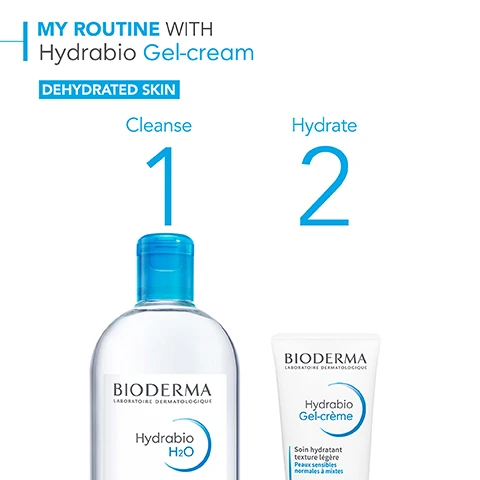 my routine with hydrabio gel-cream for dehydrated skin. 1 = cleanse, 2 = hydrate.