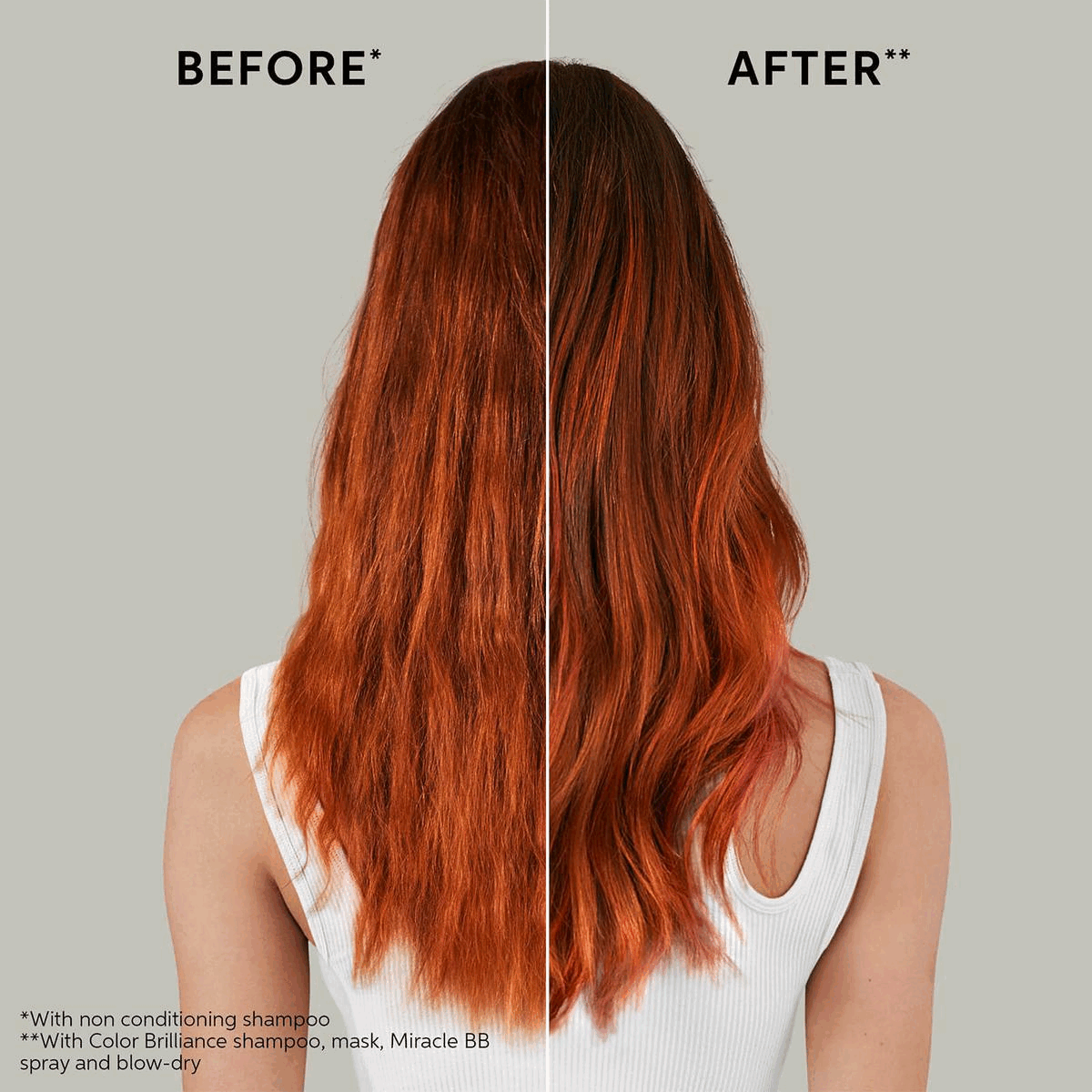 Before* *with non conditioning shampoo After** **with colour-brilliance shampoo, mask, miracle BB spray and blow-dry.Short Hair,Medium Hair,Long Hair.Citrus floral woody fragrance.Apply to clean, damp hair.