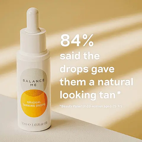 84% said the drops gave them a natural looking tan- Beauty Panel of 69 women aged 25-65. Enhances glow, boosts radiance, odourless, illuminates.