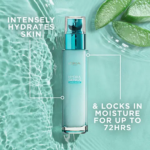 Image 1, intensely hydrates skin and locks in moisture for up to 72 hours. Image 2, skin feels fresher, skin feels softer and more supple, healthy looking glow. Image 3, aloe water known for its moisturising properties and rich in minerals. Hyaluronic acid helps maintain skins water reserves for plump glowy skin. Image 4, fine your hydra genius, 2 formulas designed for your skin type, normal to dry, normal to combination and dry to sensitive.