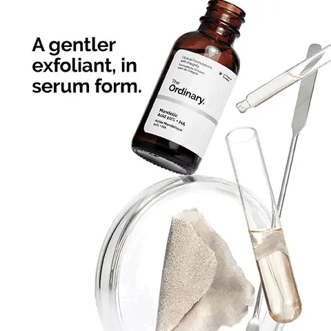 Image 1, a gentler exfoliant, in serum form. Image 2, apply daily in the evening. Image 3, water-based serum texture. 10% mandelix acid helps improve skin clarity. balance uneven skin tone and correct skin texture. Image 4, 1 = prep, cleanser, toners. 2 = treat, water-based serums, eye serums, anhydrous solutions, oils. 3 = seal, suspensions, moisturizers, SPF.
