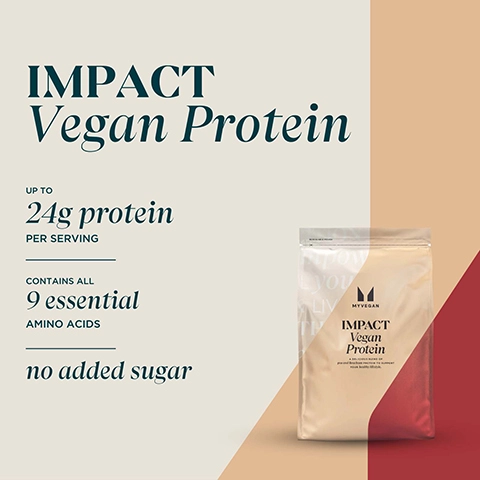 impact vegan protein. up to 24g protein per serving. contains all 9 essential amino acids. no added sugar