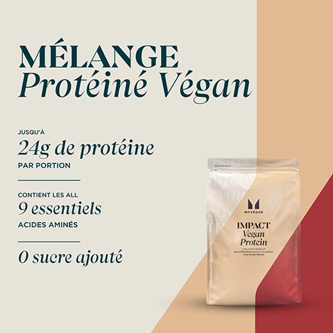 melange proteine vegan. jusqu'a 24g proteine par portion. contient les all 9 essentiaels acides amines. 0 sucre ajoute