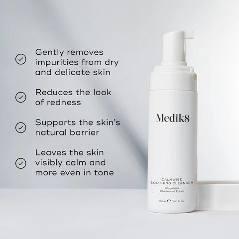 image 1, gently removes impurities from dry and delicate skin. reduces the look of redness. supports the skin's natural barrier. leaves the skin visibly calm and more even in tone. image 2, AM HOW TO LAYER Mediks Medis Medas Mediks CLEANSE TONE SERUM SUNSCREEN > MediAs Mediks PM Medis Mediks CLEANSE TONE SERUM MOISTURISE