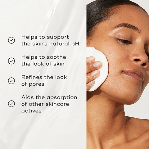 Image 1 - A person gently presses a cotton pad against their cheek, with a list of skincare benefits alongside them that includes helps to support the skins natural pH, helps to soothe the look of skin, refines the look of pores, and aids the absorption of other skincare actives.
              Image 2 - An open bottle labeled Medik8 is pouring a clear liquid onto a marble surface, with text nearby listing benefits: ALLANTOIN soothes & supports the skin barrier, WITCH HAZEL removes impurities & refines the look of pores, and PREBIOTICS supports a healthy, balanced complexion.
              Image 3 - An image showing a skincare layering guide with labeled products for morning and evening routines, featuring sun and moon icons, with the text HOW TO LAYER, and product names including Medik8 Micellar Mousse, Daily Refreshing Toner, Target, Vitamin C + Sunscreen, and Advanced Night Restore.