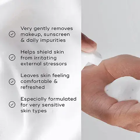 Image 1, Very gently removes makeup, sunscreen & daily impurities Helps shield skin from irritating external stressors Leaves skin feeling comfortable & refreshed Especially formulated for very sensitive skin types Image 2, AM HOW TO LAYER Medias Medils Mediks Mediks CLEANSE TARGET VITAMIN C SUNSCREEN Mediks Mediks PM Mediks Mediks 1st CLEANSE 2nd CLEANSE VITAMIN A MOISTURISE. image 3, rosemary lead oil - an antioxidant that helps to support the skin's defence against environmental damage, glycerin - ensures skin isn't left feeling dry or tight.