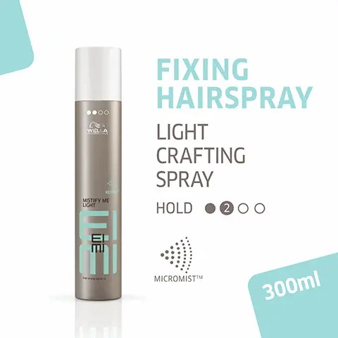 Image 1, WELLA MISTIFY ME LIGHT Ε ШЕ FIXING HAIRSPRAY LIGHT CRAFTING SPRAY HOLD 20 MICROMISTTMM 300ml Image 2, NATURAL HAIRSTYLE WITH LIGHT HOLD Image 3, ום PROVIDES HUMIDITY, UV AND HEAT PROTECTION Image 4, AFTER BEFORE MULTIPLE PRODUCTS USED Image 5, WELLA MO MISTIFY ME LIGHT ΠΕ CITRUS SCENT Image 6, WELLA MISTIFY ME LIGHT 000 am DE PARTNER RECOMMENDATION SOLD SEPARATELY Image 7, WOLLA 00 WELLA 48 000 WELLA WELLA WELLA ROOT SHOOT 000 WELLA C DRY WILLA WELLA STRONG MISTYME 品 DISCOVER OTHER PRODUCTS