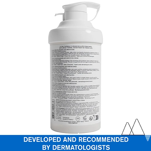 Image 1 - A white pump bottle of Uriage Xémose cream with a label is shown along with the text DEVELOPED AND RECOMMENDED BY DERMATOLOGISTS. Image 2 - Close up of skin with cream on the shoulder and chest, showing text Nourishing cream, Non-greasy & Non-sticky, and VERY DRY SKIN - PRONE TO ATOPY. Image 3 - Close-up photo of a woman embracing a child from behind, with text reading 95%* anti-itching sensation 100%* soothing effectiveness *Clinical study performed under dermatological control - 42 subjects - 30 days. Evaluation by the dermatologist. Image 4 - Image shows ingredients and benefits: CHRONOXIN PATENT Immediately soothes itching sensations, CERASTEROL-2F PATENT Restructures & protects the skin from external aggressions, TLR2-REGUL PATENT Regulates antimicrobial peptides, 10% SHEA BUTTER Nourishes the skin, URIAGE THERMAL WATER 100% pure & natural, softens and soothes all skin types, ADVANCED DERMATOLOGICAL FORMULA. Image 5 - A scenic image of snowy mountains reflected in a lake with overlayed icons and text that reads Recommended by dermatologists Suitable for patients on cancer treatment Fragrance-free High tolerance. Image 6 - A white bottle with a pump dispenser and a label for Uriage Xémose cream, with text URIAGE EAU THERMALE Xémose CRÈME RELIPIDANTE ANTI-IRRITATIONS Nourrit Protège Apaise les sensations de démangeaisons LIPID-REPLENISHING ANTI-IRRITATION CREAM Nourishes Protects Soothes itching sensations PEAUX TRÈS SÈCHES À TENDANCE ATOPIQUE VERY DRY SKIN PRONE TO ATOPY VISAGE CORPS/ FACE BODY NON PARFUMÉ/ UNSCENTED TESTÉ SOUS CONTRÔLE DERMATOLOGIQUE URIAGE LEAU THERMALE DES ALPES 400mle 13.5fl.oz Recommended by Dermatologists and some white cream visible.