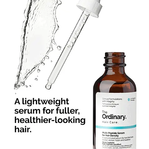 Image 1, a lightweight serum for fuller, healthier looking hair. Image 2, combination of peptide technologies and plant-based extracvts. support the scalp to give denser fuller looking hair. Image 3, lightweight water-based serum texture. apply daily in the evening Image 4, 1 = prep, cleanser, toners. 2 = treat, water-based serums, eye serums, anhydrous solutions, oils. 3 = seal, suspensions, moisturizers, SPF.