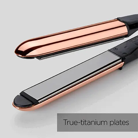 Image 1, True titanium plate. Image 2, Curved Design. Image 3, cool tips. Image 4, 5 digital heat settings.