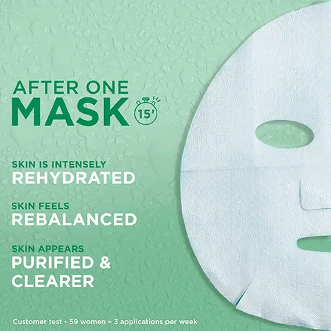 Image 1, AFTER ONE MASK skin feels smooth, skin is intensely rehydrated, skin feels rebalanced and skin appears purified and clearer. Image 2, more than 26,000 5 star reviews no1 sheet mask brand in the UK, my skin felt revived refreshed and hydrated, i love this moisture bomb mask and will surely buy again. Image 3, enriched with green tea extract and hyaluronic acid to hydrate and rebalance. Image 4, one bottle of serum in a mask. Image 5, 15. Image 6, Cruelty Free INTERNATIONAL TM Leaping Bunny Approved VEGAN FORMULA* No animal derived ingredients or by products Biodegradable by home compost