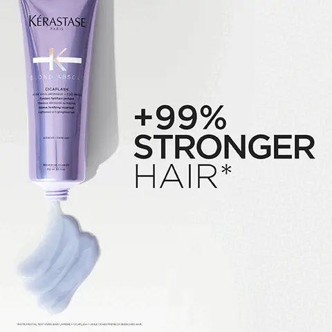 Image 1, +99% STRONGER HAIR* Image 2, INTENSE FORTIFYING CONDITIONER KÉRASTASE PARIS PROTECTS AGAINST HAIR BREAKAGE* +99% STRONGER HAIR** UP TO +92% MORE HYDRATED HAIR*** UP TO 8X SHINIER HAIR**** H BLOND ABSOLU CICAFLASH ACDE HYALURONIQUE EDELWEISS Fondant fortant profond Cheveux décor ou miché Incense fortifying treatment Lightened or highlighted hair ANDERSE LIGHTENED OR HIGHLIGHTED HAIR RECHERCHE AVANCEE 250 Image 3, OPALESCENT LAVENDER MILKY GEL BLOND ABSOLU CICAFLASH Image 4, BLOND ABSOLU RANGE REDUCES THE LOOK OF SURFACE DAMAGES IN ONE USE* UP TO 95% STRONGER BLONDE HAIR** LEAVES THE SCALP FEELING HYDRATED*** KERASTASE ERASTASE KERASTASE KERASTA 2 KERASTASE WAND PARAJURONG W KERASTASE K Image 5, ULTRAVIOLET NEUTRALIZER EDELWEISS HYALURONIC ACID Image 6, BLOND ABSOLU CICAFLASH CONDITIONER THE PROFESSIONAL INSIDE HOVIG ETOYAN Global Professional Ambassador ୧୧ I highly recommend to my clients Blond Absolu Cicaflash conditioner to take care of highlighted & bleached hair. Its unique formula revitalizes and strengthens hair.