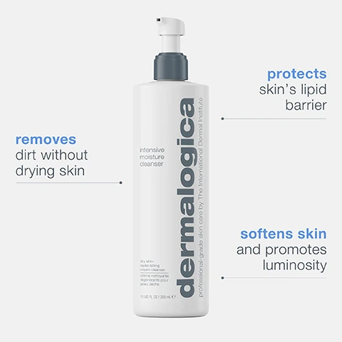 removes dirt without drying skin. protects skin's lipid barrier. softens skin and promote luminosity.