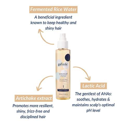 Fermented Rice Water, A beneficial ingredient known to keep healthy and shiny hair Artichoke extract, Promotes more resilient, shiny, frizz-free and disciplined hair,Lactic Acid, The gentlest of AHAS: soothes, hydrates & maintains scalp's optimal pH level