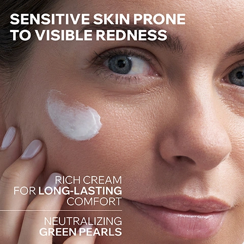 Image 1 - A close-up of a womans face shows a dollop of white cream being applied to her temple with fingers, with visible text that reads SENSITIVE SKIN PRONE TO VISIBLE REDNESS, RICH CREAM FOR LONG-LASTING COMFORT, NEUTRALIZING GREEN PEARLS. Image 2 - Three petri dishes are shown on a white background, one containing red algae, another a viscous yellow liquid, and the third an amber liquid with bubbles, all illustrating ingredients and their benefits as described by the text: ADVANCED DERMATOLOGICAL FORMULA, RED ALGAE* Reduce redness & even complexion *Hydroglycerin extract, CERAMIDES Restructure & strengthen skin barrier, VITAMIN E Soothes skin. Image 3 - The image shows irritated skin on the right side with a white background on the left containing text. The text reads: EXCLUSIVE PATENT* with a circular logo stating BREVET URIAGE TLR2 REGUL URIAGE PATENT, followed by the points LIMITS IRRITATIONS and REBALANCES MICROBIOME BARRIER, and at the bottom *French patent. Image 4 - A close-up of a dropper dispensing a shimmering light green serum, with text reading ROSELIANE N°1 DERMATOLOGIST-RECOMMENDED VISIBLE ANTI-REDNESS RANGE* and a footnote *in France - GERSDATA - French prescription (dermatologists) anti-redness cream market in volume and value terms, 2024. Image 5 - An image features a smiling woman with braided hair and a white collared shirt on the right, accompanying text that states: RECOMMENDED BY DERMATOLOGISTS. To soothe sensitive skin, recude redness and fine lines, deeply hydrate, and reduce heating sensations, a daily care with effective anti-inflammaging actives is essential. Certified dermatologist Dr. Emma Amoafo-Mensah. Image 6 - The image shows a three-step Uriage Roséliane skincare routine for visible redness, presenting a dermo-cleansing fluid, a smoothing serum, and a neutralizing care cream, displaying the text: Visible Redness Routine, Cleanses Fluid, Smoothes Serum, Moisturizes Cream, Step 1: Uriage Eau Thermale Red Algae + Karité/Shea Butter + Apricot Oil Roséliane Fluide dermo-nettoyant Démaquille, apaise, rafraîchit Dermo-cleansing fluid Removes make-up, soothes, refreshes Rougeurs - Échauffements inconfort / Visible Redness Heating sensations - Discomfort Peaux sensibles à tendance couperosique Sensitive skin prone to visible redness Uriage leau thermale des Alpes 250 mle 8.4 fl.oz., Step 2: Uriage Eau Thermale Roséliane Sérum lissant Correcteur anti-rougeurs Visible redness-neutralizing smoothing serum Rougeurs - Échauffements inconfort / Visible Redness Heating sensations - Discomfort Peaux sensibles à tendance couperosique Sensitive skin prone to visible redness, and Step 3: Uriage Eau Thermale Roséliane Soin anti-rougeurs Visible redness neutralizing care Rougeurs - Échauffements inconfort / Visible Redness Heating sensations - Discomfort Peaux sensibles à tendance couperosique Sensitive skin prone to visible redness. Image 7 - The image displays four icons representing product benefits: a person with a stethoscope and the text Developed & Recommended by Dermatologists, a feather on skin layers with the text Suitable for Sensitive Skin, a pore with radiating lines and the text Non-Comedogenic, and a hand with a heart and the text High-Tolerance, all under the main title Committed to Healthy Skin.