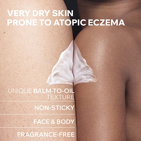 Image 1 - A dollop of white cream is applied where two different skin tones meet, one lighter and one darker, with text that reads VERY DRY SKIN PRONE TO ATOPIC ECZEMA, UNIQUE BALM-TO-OIL TEXTURE, NON-STICKY, FACE & BODY, FRAGRANCE-FREE. Image 2 - A white Uriage Xemose C8+ anti-itch balm bottle with a blue pump dispenser is displayed, with prominent text stating ANTI-ITCH BALM WITH 8 BIOMIMETIC CERAMIDES, 93% Ingredients of Natural Origin, 48H ANTI-RECURRENCE*, REPAIRS & SOOTHES FROM 1ST APPLICATION, and a footnote *Reduces itching sensations; additional text on the bottle includes URIAGE EAU THERMALE, XEMOSE C8+, 8 BIOMIMETIC CERAMIDES 10% KARITE/SHEA BUTTER ILLIPE OIL, Baume relipidant anti-grattage Anti-rechute 48h, Lipid-replenishing anti-itch balm 48-hr anti-recurrence, SÉCHERESSES SÉVÈRES - PLAQUES SÈCHES DEMANGEAISONS PERSISTANTES / SEVERE DRYNESS DRY PATCHES - PERSISTENT ITCHING, Peaux très sèches à tendance atopique / Very dry skin prone to atopy, VISAGE - CORPS / FACE - BODY, NON PARFUMÉ/UNSCENTED, TEXTURE BAUME-EN-HUILE/BALM-TO-OIL TEXTURE OM+, 500mLe 17fl.oz. Image 3 - A white graphic with a molecular illustration featuring golden spheres details an Advanced Dermatological Formula, listing 8 Biomimetic Ceramides to boost both quantity & diversity of skin ceramides*, 10% Shea Butter & Illipe Oil which leaves skin intensely nourished & protect, and a footnote *Test on skin explant. Image 4 - A woman in a white lab coat with blonde hair smiles with her arms crossed next to text that reads RECOMMENDED BY DERMATOLOGISTS, Fragrance-free balms with ceramides and actives repairing the skin barrier are ideal for very dry skin prone to atopy, and Certified dermatologist Dr. Martina Kadas. Image 5 - The image displays a two-step anti-itching routine with two Uriage products, a yellow cleansing oil and a white balm, both with blue pump tops, on a white background, with the visible text ANTI-ITCHING ROUTINE CLEANSES CLEANSING OIL REPAIRS & SOOTHES BALM URIAGE EAU THERMALE 8 BIOMIMETIC CERAMIDES + KARITÉ/ SHEA BUTTER XEMOSE C8+ Huile lavante anti-grattage Nettoie, relipide, soulage dès la 1ère douche Anti-itch cleansing oil Cleanses, replenishes lipids, soothes from 1st shower SÉCHERESSES SÉVÈRES - DÉMANGEAISONS - TIRAILLEMENTS / SEVERE DRYNESS - ITCHING - TIGHTNESS Peaux très sèches à tendance atopique Very dry skin prone to atopy VISAGE - CORPS FACE - BODY NON PARFUMÉ / UNSCENTED 0M+ 500mLe 17fl.oz. STEP 1 URIAGE EAU THERMALE 8 BIOMIMETIC CERAMIDES + 10% KARITÉ/ SHEA BUTTER + ILLIPÉ OIL XEMOSE C8+ Baume relipidant anti-grattage Nourrit, répare, soulage immédiatement Anti-rechute 48h Lipid-replenishing anti-itch balm Nourishes, repairs, soothes immediately 48-hr anti-recurrence SÉCHERESSES SÉVÈRES - PLAQUES SÈCHES - DÉMANGEAISONS PERSISTANTES / SEVERE DRYNESS - DRY PATCHES - PERSISTENT ITCHING Peaux très sèches à tendance atopique Very dry skin prone to atopy VISAGE - CORPS FACE - BODY NON PARFUMÉ / UNSCENTED TEXTURE BAUME-EN-HUILE / BALM-TO-OIL TEXTURE 0M+ 500mLe 17fl.oz. STEP 2. Image 6 - An infographic displays the heading COMMITTED TO HEALTHY SKIN, followed by four icons with descriptions: a doctor icon with DEVELOPED & RECOMMENDED BY DERMATOLOGISTS; a feather and skin layers icon with TESTED ON VERY DRY SKIN PRONE TO ATOPIC ECZEMA; a crossed-out spray bottle icon with FRAGRANCE-FREE; and a hand holding a heart icon with HIGH-TOLERANCE. Image 7 - The image shows a collection of Uriage XEMOSE C8+ skincare products on a reflective surface against a white background, with the prominent text XEMOSE C8+ at the top; the products include a 500MLE Lipid-replenishing anti-itch balm, a 6.8FL.OZ. Lipid-replenishing anti-itch cerat, a 200MLE Anti-itch cleansing oil, a tube of Soothing nourishing face care, a 200MLE SOS anti-itch mist, and a tube of Soothing nourishing palpebral care, all formulated for very dry skin prone to atopy.