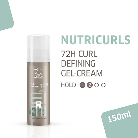 iamge 1, nutricurls 72 hour curl defining gel cream. hold 2/4. 150ml. image 2, enhanced curls. image 3, before and after. image 4, when you crave shape and definition. image 5, polished, definition, control and bounce. image 6, energizing fragrance. image 7, partner recomendation sold separately. image 8, nutricurls care and styling range.