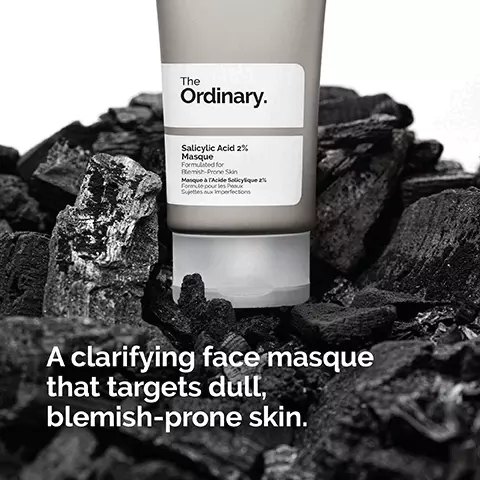 Image 1, A clarifying face masque that targets dull, blemish-prone skin. Image 2, Clay masque texture. 2% salicylic acid targets textural irregularities. Clay and charcoal absorb facial impurities. Apply up to twice per week in the evening. Leave on for up to 10 minutes.