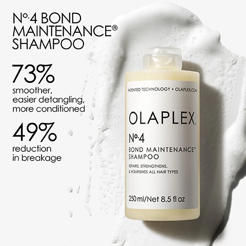 Image 1,number 4 maintenance shampoo. 73% smoother, easier detangling, more conditioned. 49% reduction in breakage. image 2, number 4 and number 5 - healthier looking, softer, shinier hair with every wash. strengthens and protects hair health. reduced breakage, frizz and split ends. image 3, 4, 5, 6 and 7, before and after. unretouched images. results may vary, results achieved by cleansing with number 4, conditioning with number 5 and applying number 9 to damp hair before styling.