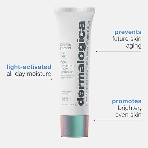 image 1, light activated all day moisture. prevents future skin aging. promotes brighter, even skin. image 2, prevents active breakouts. boosts cell turnover for smoother skin. hydrates and brightens textured skin.