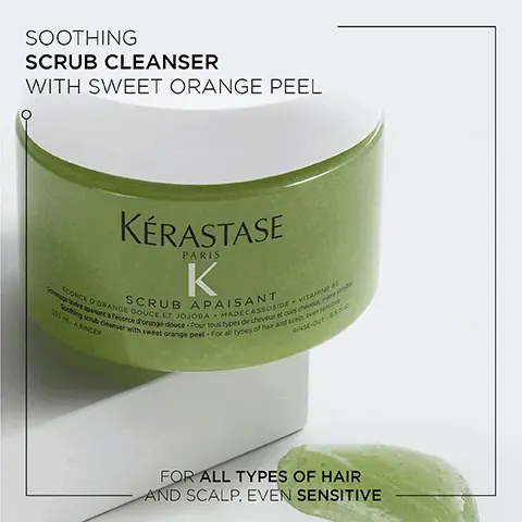 Image 1, soothing scrub cleanser with sweet orange peel, for all types of hair and scalp even sensitive. Image 2, fusio scrubs up to 22% cleaner hair, up to 3 times cleaner scalp, up to 72% more volume, up to 6 times shiner hair. Image 3, sea salt minerals, sweet orange peel, salcylic acid. 