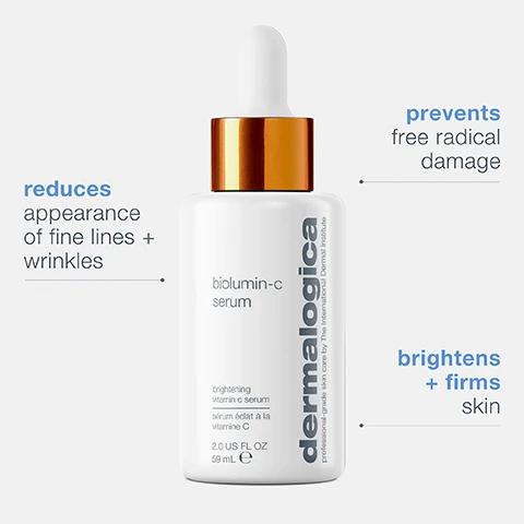 image 1, reduces appearance of fine lines and wrinkles. prevents free radical damage. brightens and firms skin. image 2, vitamin c = delivers antioxidant protections while improving luminosity and skin tone. lactic acid = helps removed dull, dead skin cells and accelerates cell turnover. chia seed extract = helps reduce inflammation