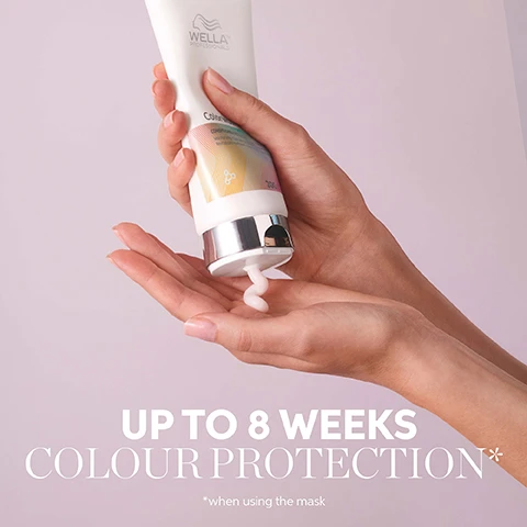 image 1, up to 8 weeks colour protection. when using the mask. image 2, colour vibrancy, smoothness, shine, metal purifier. image 3, before with non conditioning shampoo. and after with colormotion plus shampoo, mask and blow dry. image 4, metal purifier. hair surface polisher. wellaplex bonding agent. colour care power of three. image 5, before with non conditioning shampoo. and after with colormotion plus shampoo, mask and blow dry.