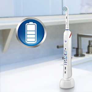The brush is chargeable. The image shows the brush in its holder being charged which is displayed on the digital screen. this is indicated via an image of the battery for example if the battery is showing as half full there is half charge left on the toothbrush