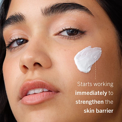 image 1, starts working immediately to strengthen the skin barrier. image 2, skin feels comfortable, hydrated and smooth after just one use. image 3, 100% said this helped soothe, moisturise and condition skin. before and after 4 weeks. image 4 and 5, before and after 4 weeks. image 6, 24 hour hydration