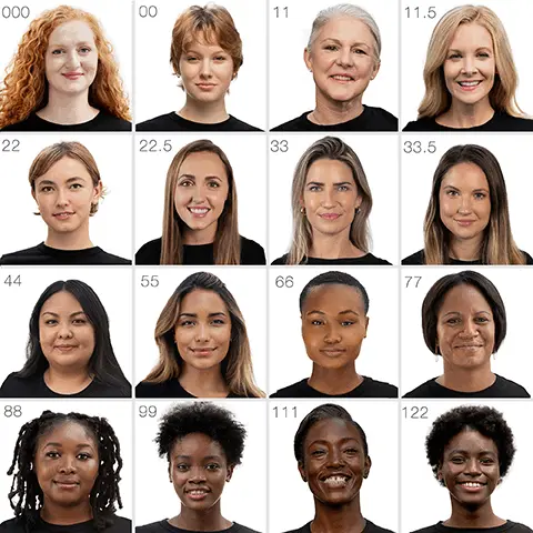 Image 1: model shots of all shades 000,00,11,11.5,22,22.5,33,33.5,44,55,66,77,88,99,111,122. Image 2: un cover up cream foundation: organic coconut oil moisturises and softens, organic jojoba oil mimics skin texture for easy absorption, wildcrafted buriti oil super antioxidant protection and RMS adaptogenic herbal blend balances and boosts radiance